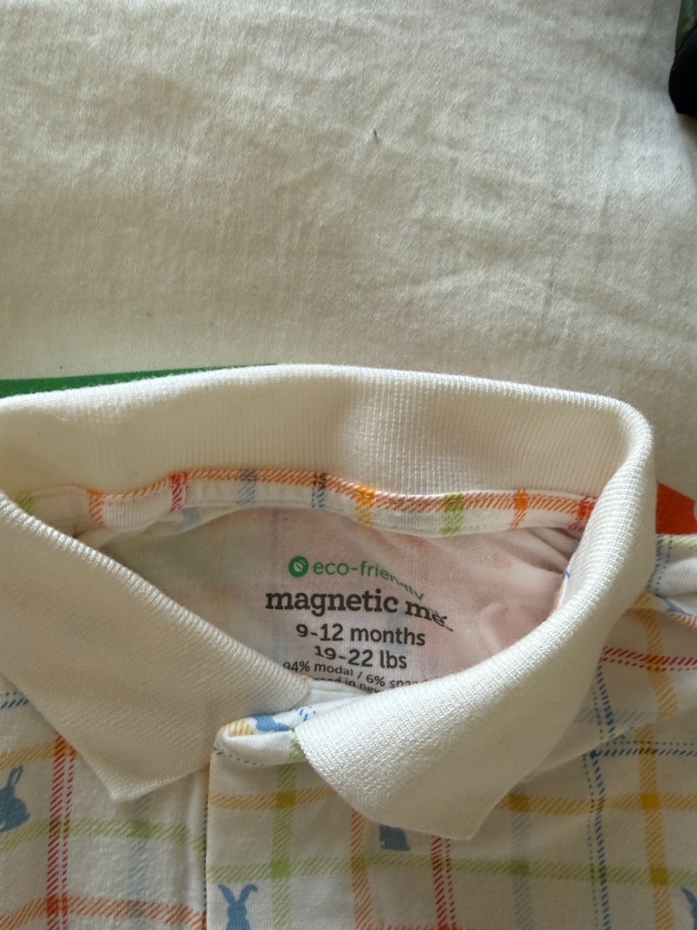 Magnetic Me White Polo Romper with Pastel Plaid Easter Motif NWOT - Picture 2 of 6